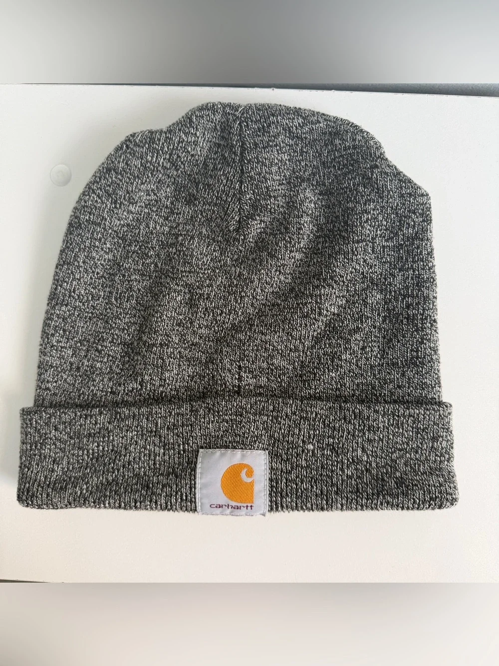Carhartt Marled Gray Folded Cuff Beanie with Logo Patch one size